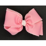 Pink (150 Pink) / White Pico Stitch Bow - 6 Inch